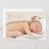 Baby Aankondiging Kaart - Het is een meisje (Voorkant / Achterkant)