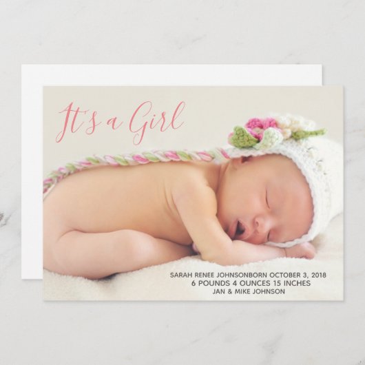 Baby Aankondiging Kaart - Het is een meisje (Voorkant / Achterkant)