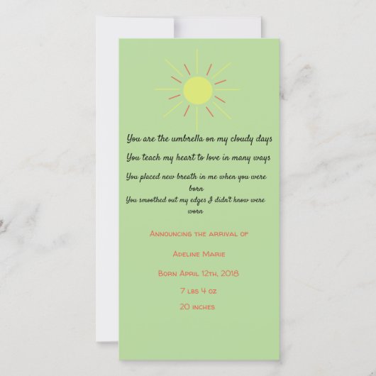 Baby aankondiging met gedicht (Voorkant)