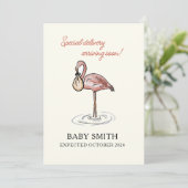 Baby Aankondiging met waterverf Flamingo (Staand voorkant)