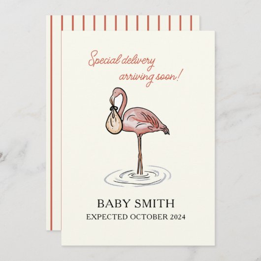 Baby Aankondiging met waterverf Flamingo (Voorkant / Achterkant)