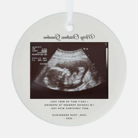 Baby Aankondiging Oma Christmas Keepsake Glas Ornament (Achterkant)