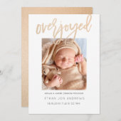 Baby Aankondiging - Overjoyed gold glitter script (Voorkant / Achterkant)