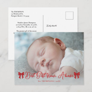Baby Aankondiging Rode Strik Elegante Foto Kerstmi