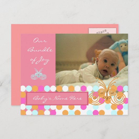 Baby aankondiging roze (Voorkant / Achterkant)