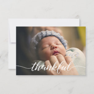 Baby Aankondiging, Thankful Script, wit type Kaart