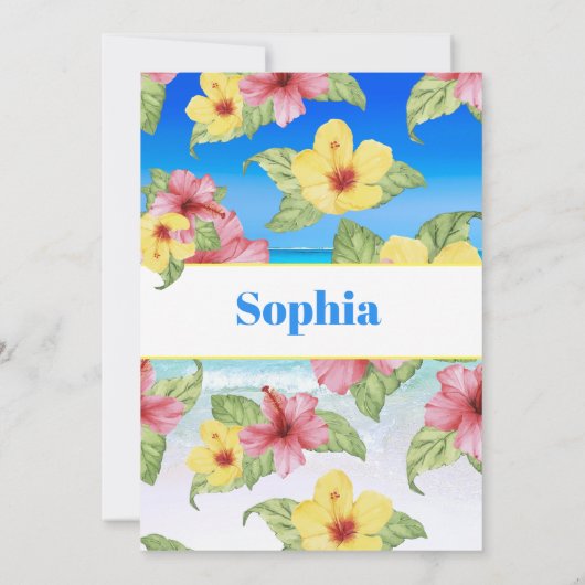 Baby Aankondiging Tropische Floral Beach (Achterkant)