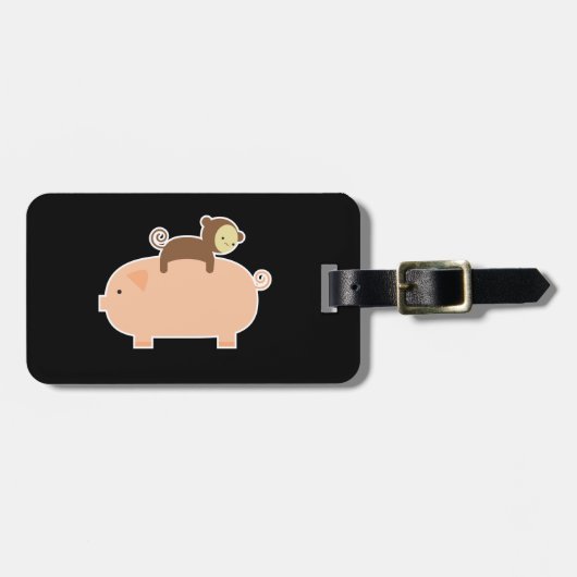 Baby aap Achterwaarts gericht op een varken Bagagelabel (Voorkant horizontaal)