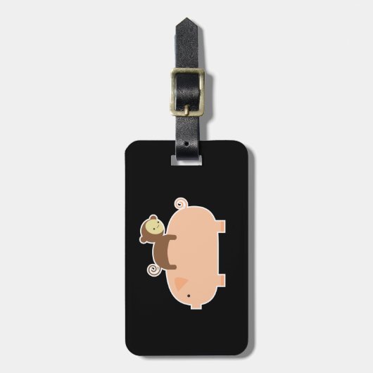 Baby aap Achterwaarts gericht op een varken Bagagelabel (Voorkant verticaal)