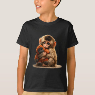 Baby aap die knuffel omhelst, schattige Japanse ma T-shirt