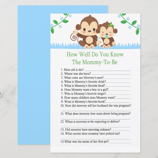 Baby aap Hoe goed ken je het baby shower spel? (Voorkant / Achterkant)