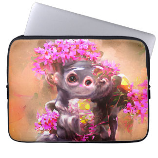 Baby aap met bloemen laptop sleeve