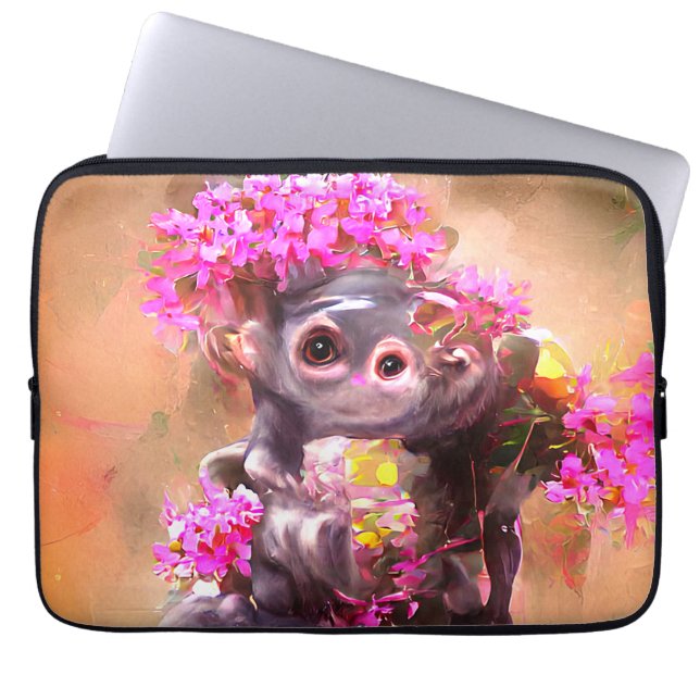 Baby aap met bloemen laptop sleeve (Voorkant)