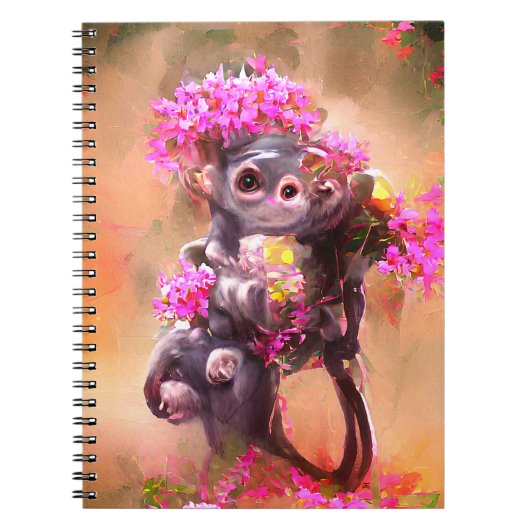 Baby aap met bloemen notitieboek (Voorkant)