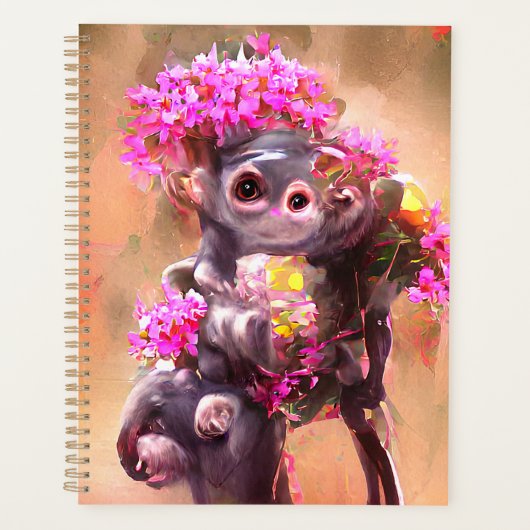 Baby aap met bloemen planner (Voorkant)
