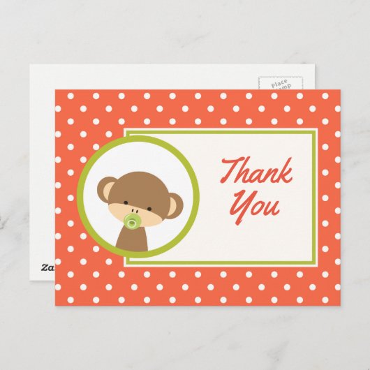 Baby aap met een Baby shower-Bedankt voor Pacifier Briefkaart (Voorkant / Achterkant)