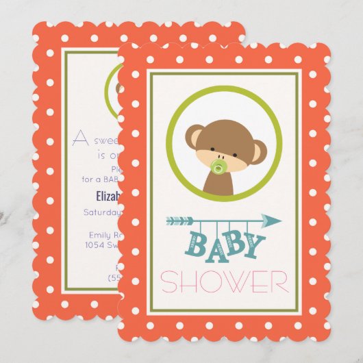 Baby aap met een Baby shower voor Pacifier Kaart (Voorkant / Achterkant)