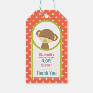 Baby aap met een Pacifier op Polka Dots Bedankt Cadeaulabel