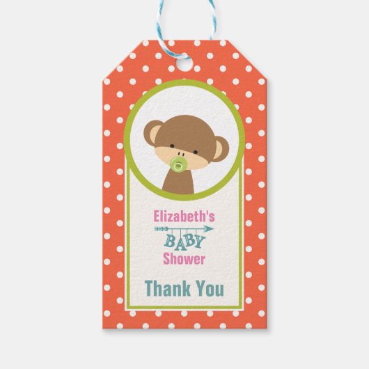Baby aap met een Pacifier op Polka Dots Bedankt Cadeaulabel (Voorkant)