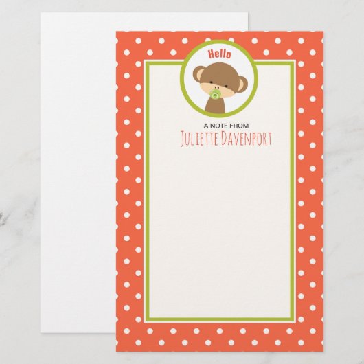 Baby aap met een Pacifier op Polka Dots Hallo Briefpapier (Voorkant / Achterkant)