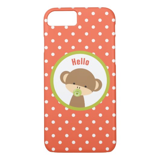 Baby aap met een Pacifier op Polka Dots Hallo Case-Mate iPhone Case (Achterkant)