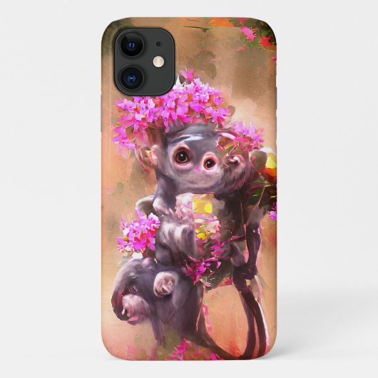 Baby aap met Flowers iPhone/iPad case (Achterkant)