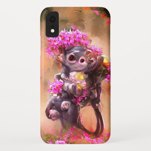 Baby aap met Flowers iPhone/iPad case (Achterkant)