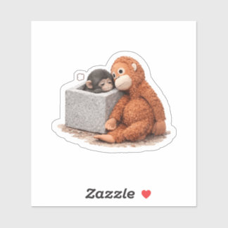 Baby aap met knuffel van surrogaatpop vinyl sticke sticker