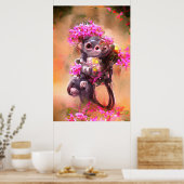 Baby aap met Poster Flowers (Keuken)
