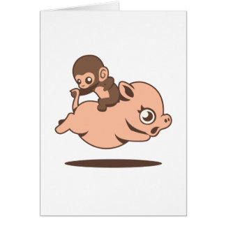 Baby aap (naar achteren op een varken)