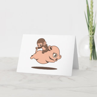 Baby aap (naar achteren op een varken) kaart