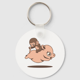 Baby aap (naar achteren op een varken) sleutelhanger