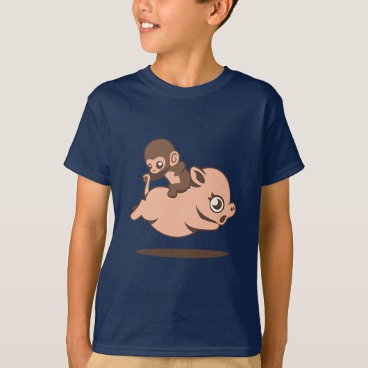 Baby aap (naar achteren op een varken) t-shirt (Voorkant)