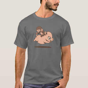 Baby aap (naar achteren op een varken) t-shirt