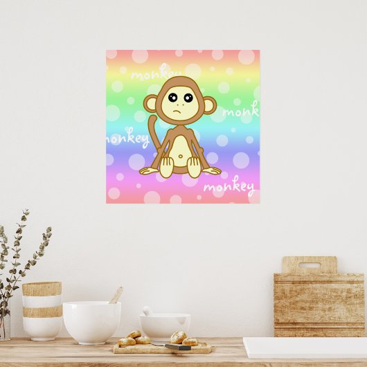 Baby-aap regenboogPoster Afdruknevelwand Poster (Keuken)