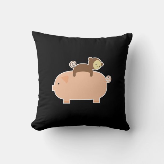 Baby aap Riding op een varken Kussen (Voorkant)