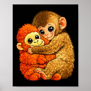 Baby aap slaat - grappige aap knuffel speelgoed me poster