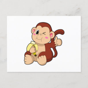 Baby aapje met banaan briefkaart