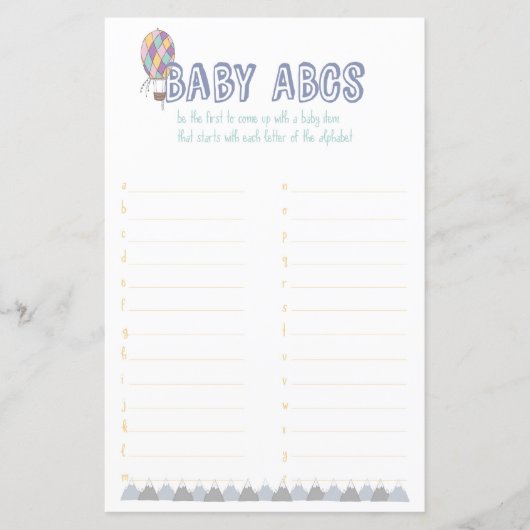 Baby ABC Adventure Baby shower Game (Voorkant)
