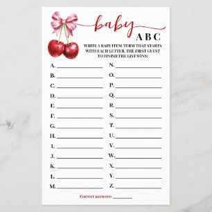 Baby ABC Cherry Coquette Baby shower Game Kaart