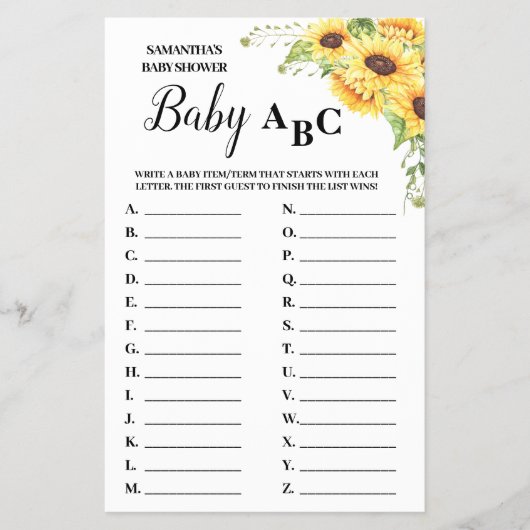 Baby ABC engels spaans babyshower spelkaart Flyer (Voorkant)