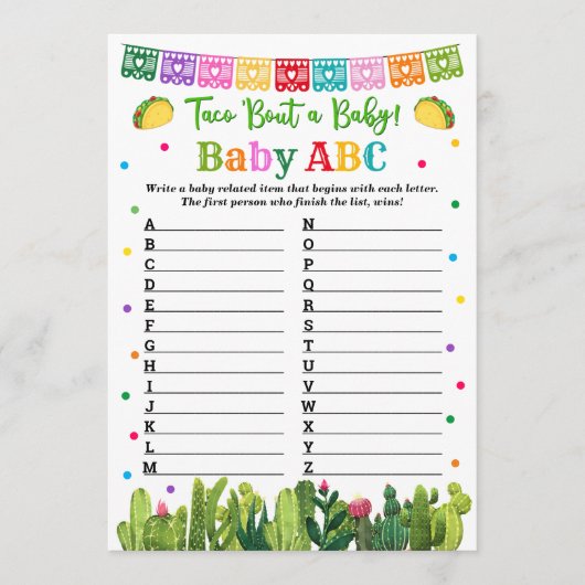 Baby ABC Game Taco Baby shower Advieskaart (Voorkant)