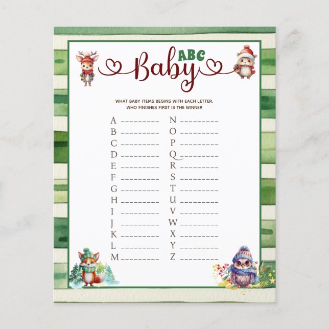 Baby ABC Kerst Dier Baby Shower Spel (Voorkant)