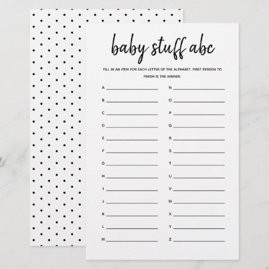 Baby ABC Minimalistisch Baby shower Game (Voorkant / Achterkant)