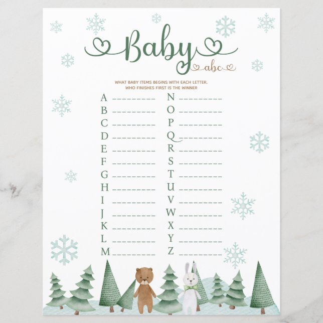 Baby ABC Schattige Beer Konijntje Winter Dier Them (Voorkant)