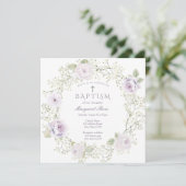 Baby Adem en Paarse Rozen Meisje Doop Kaart (Staand voorkant)