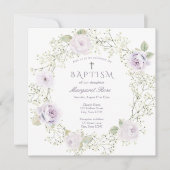 Baby Adem en Paarse Rozen Meisje Doop Kaart (Voorkant)