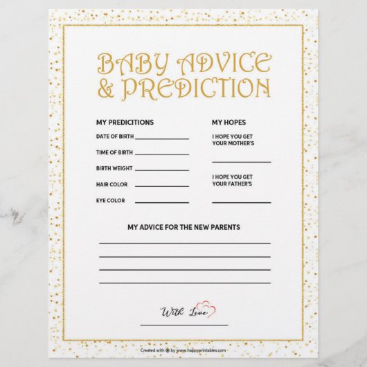 Baby advies en voorspelling [Golden Sparkles] Briefhoofd (Voorkant)