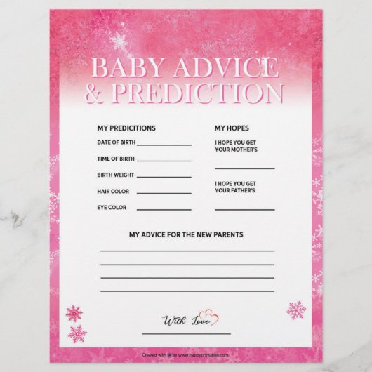 Baby advies en voorspelling [Snowy Pink] Briefhoofd (Voorkant)