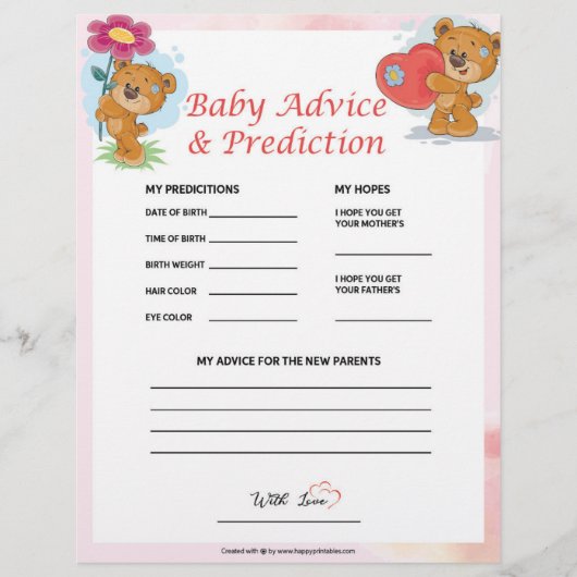 Baby advies en voorspelling [Teddy Bears] Briefhoofd (Voorkant)